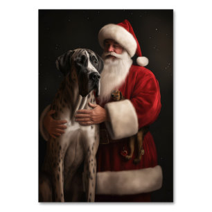 Great Dane With Santa Claus Festive Christmas Table Number