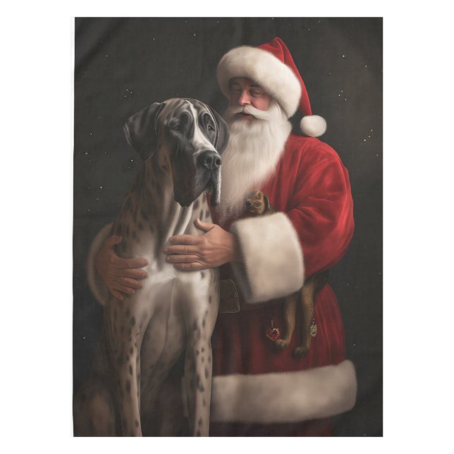 Great Dane With Santa Claus Festive Christmas  Tablecloth (Front)