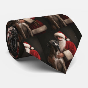 Great Dane With Santa Claus Festive Christmas  Tie