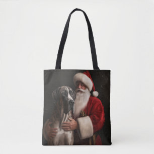 Great Dane With Santa Claus Festive Christmas Tote Bag