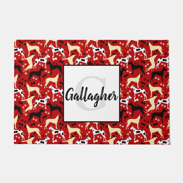 Great Danes Monogram Last Name       Doormat (Front)