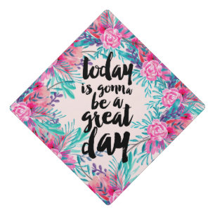 Great day pink chic floral watercolor graduation cap topper