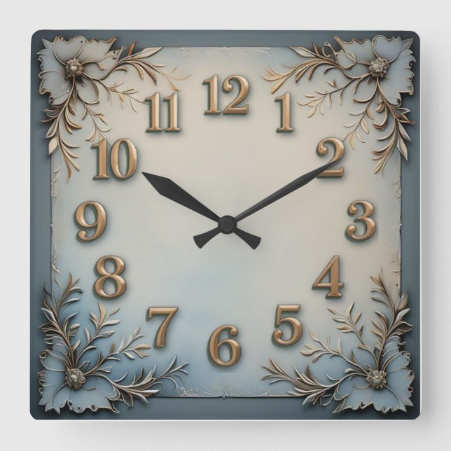 Great Decorative Blue  Square Wall Clock (Front)