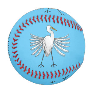 Great egret bird cartoon illustration  baseball