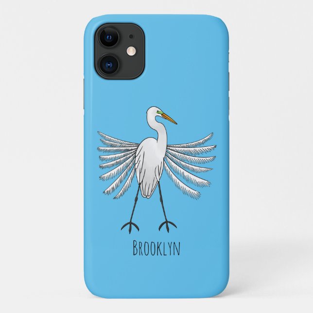 Great egret bird cartoon illustration  Case-Mate iPhone case (Back)