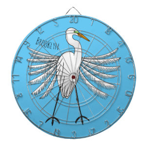 Great egret bird cartoon illustration dartboard