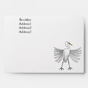 Great egret bird cartoon illustration envelope