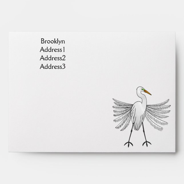 Great egret bird cartoon illustration envelope (Front)