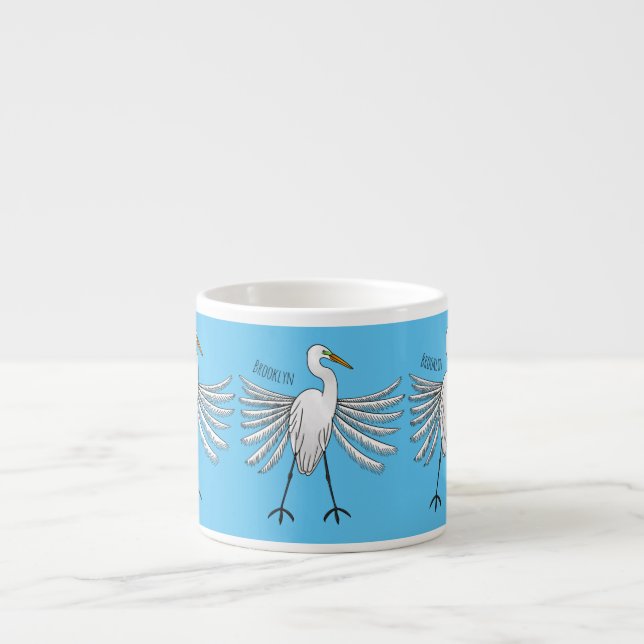 Great egret bird cartoon illustration  espresso cup (Front)