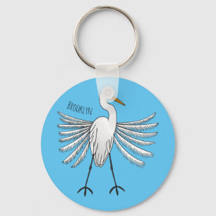 Great egret bird cartoon illustration keychain
