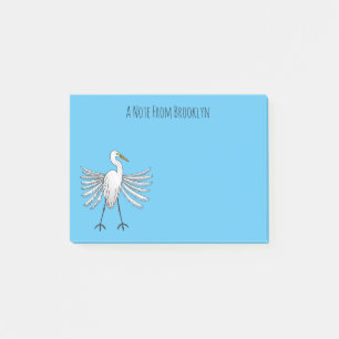 Great egret bird cartoon illustration   post-it notes