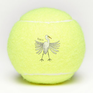 Great egret bird cartoon illustration   tennis balls