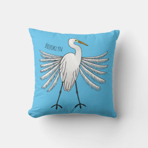 Great egret bird cartoon illustration throw pillow