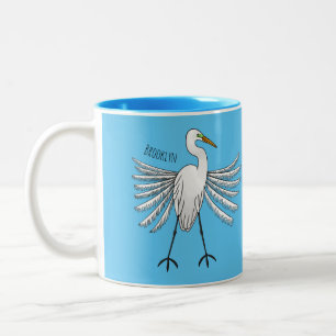 Great egret bird cartoon illustration Two-Tone coffee mug