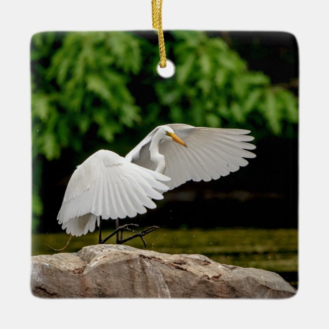 Great Egret Ceramic Ornament (Front)