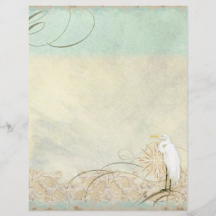 Great Egret Coastal Beach - Monogrammed Stationery