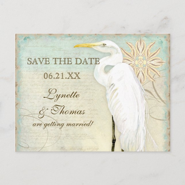 Great Egret Coastal Beach - Save the Date Postcard (Front)