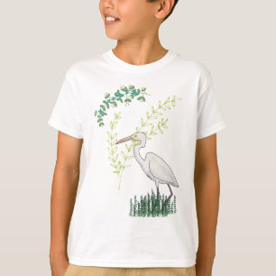 Great Egret floral bird pattern T-Shirt