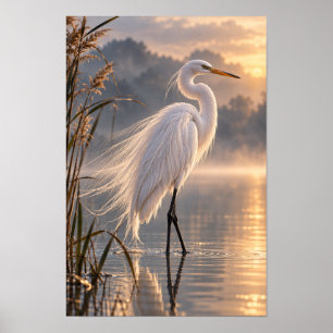 Great Egret in Golden Mist Wildlife Wall Art