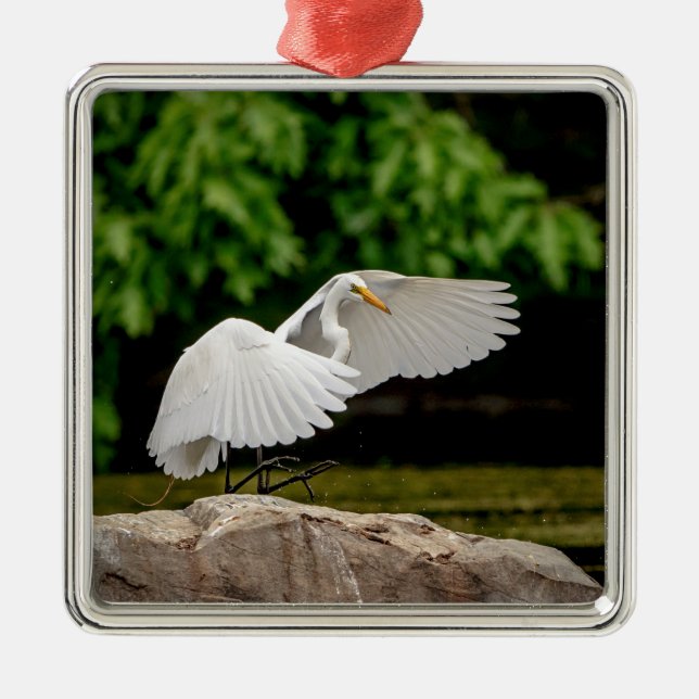 Great Egret Metal Ornament (Front)