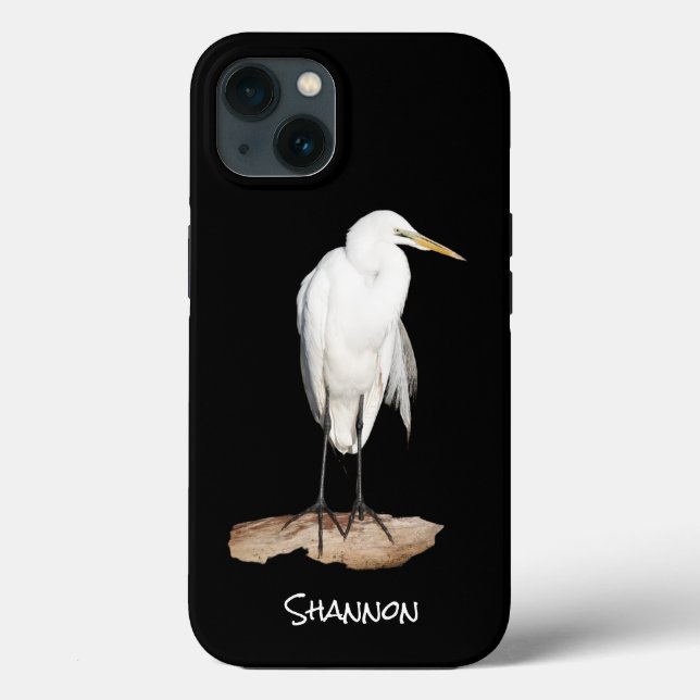 Great Egret on black, personalized Case-Mate iPhone Case (Back)