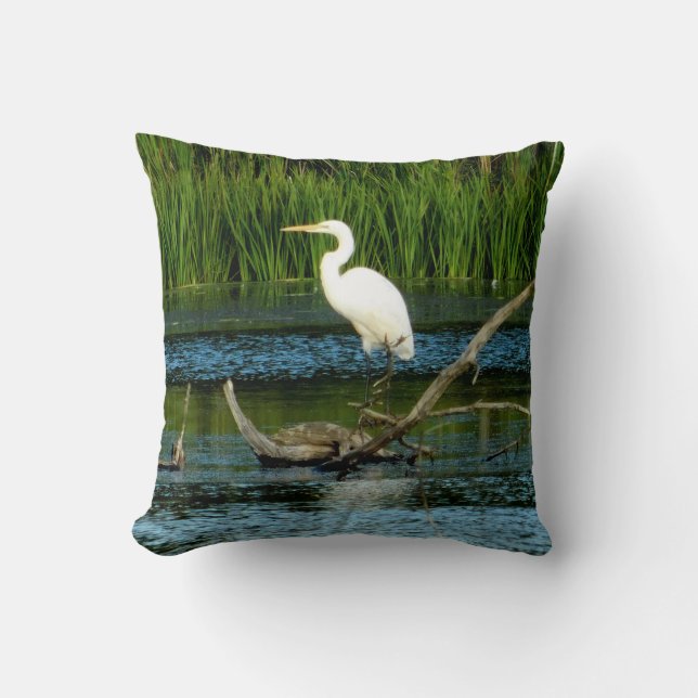 Great Egret Pose Pillow (Front)