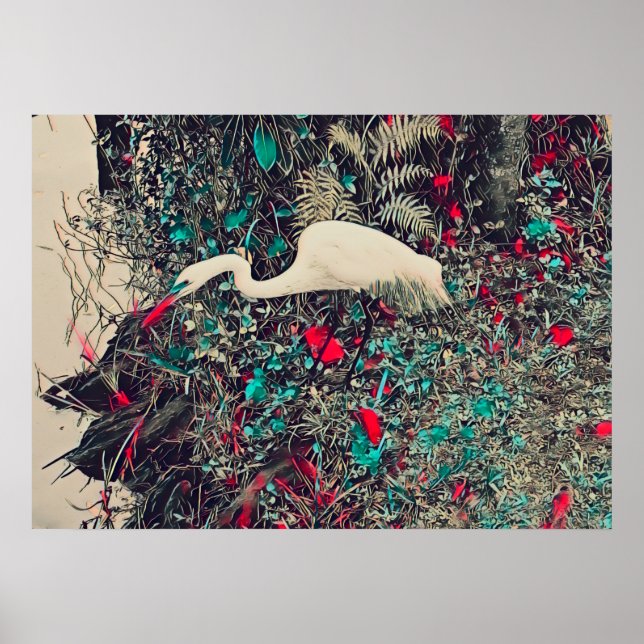 Great Egret Red Poster (Front)