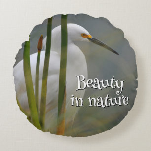 Great Egret Round Pillow