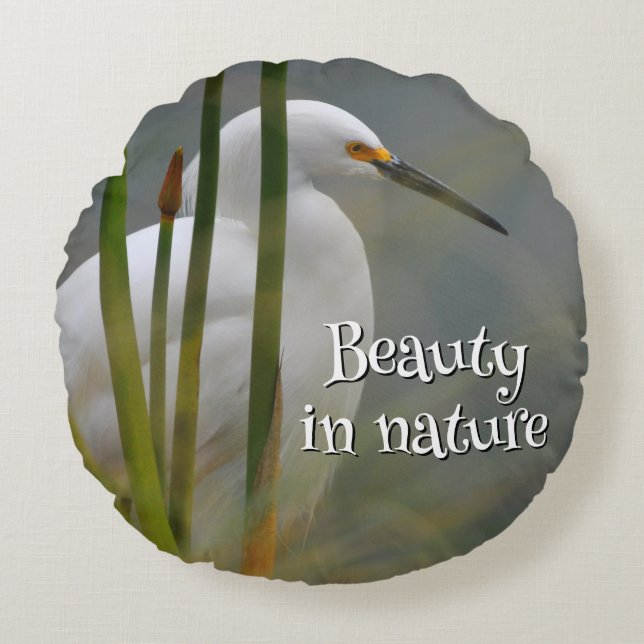 Great Egret Round Pillow (Front)