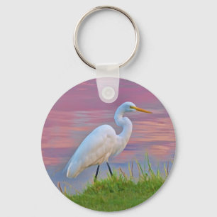 Great Egret Strolling at Sunrise Keychain