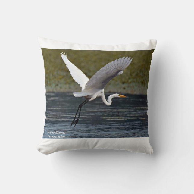 Great Egret Throw Pillow (Front)