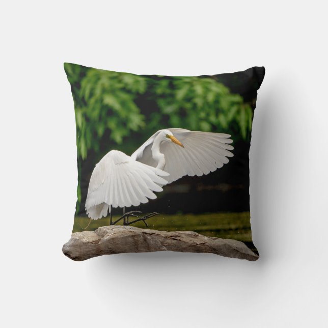 Great Egret Throw Pillow (Front)