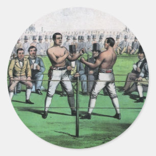 Great Fight for the Championship, Vintage Boxing Classic Round Sticker