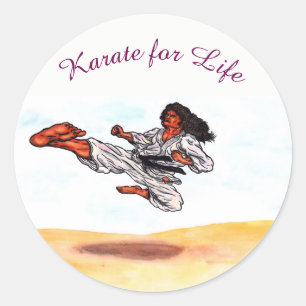 great flying karate master kick classic round sticker