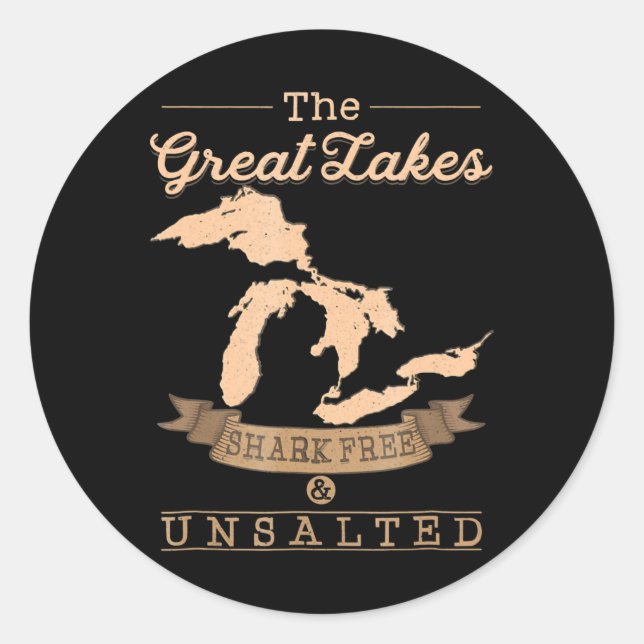 Great Gakes Shark Free Unsalted  Michigan Gift Classic Round Sticker (Front)