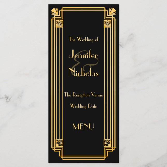 Great Gatsby 1920s Art Deco Inspired Wedding Menu (Front)