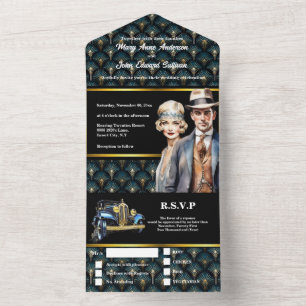 Great Gatsby art deco 1920's bride groom wedding All In One Invitation