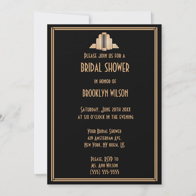 Great Gatsby Art Deco Black Bridal Shower Invites (Front)