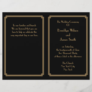 Great Gatsby Art Déco Black Gold Wedding Programme