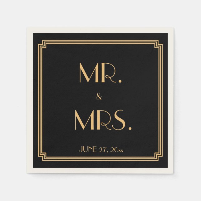 Great Gatsby Art Deco Black Wedding Napkins (Front)