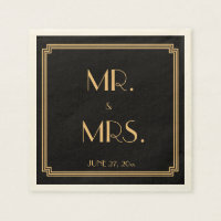 Great Gatsby Art Deco Black Wedding Napkins