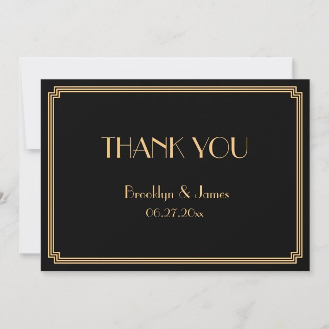 Great Gatsby Art Deco Black Wedding Thank You Card (Front)