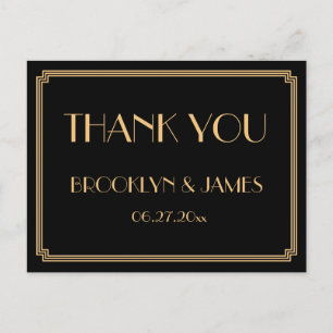Great Gatsby Art Deco Black Wedding Thank You Postcard