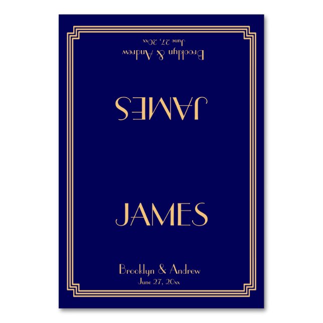 Great Gatsby Art Déco Blue Mariage Cartes de Place (Par défaut)