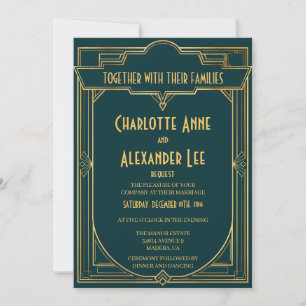 Great Gatsby Art Deco Gold Wedding Invitation