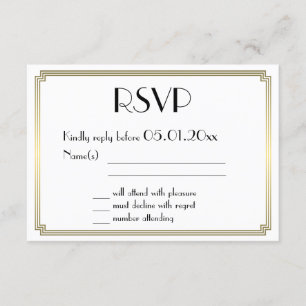 Great Gatsby Art Deco Gold Wedding RSVP Cards