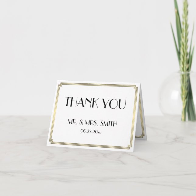 Great Gatsby Art Deco Gold Wedding Thank You Card (Front)
