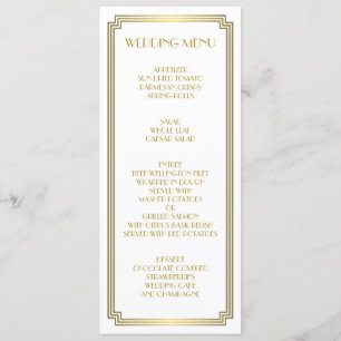 Great Gatsby Art Deco Gold White Wedding Menu