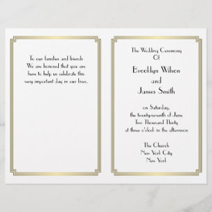 Great Gatsby Art Deco Gold White Wedding Programs