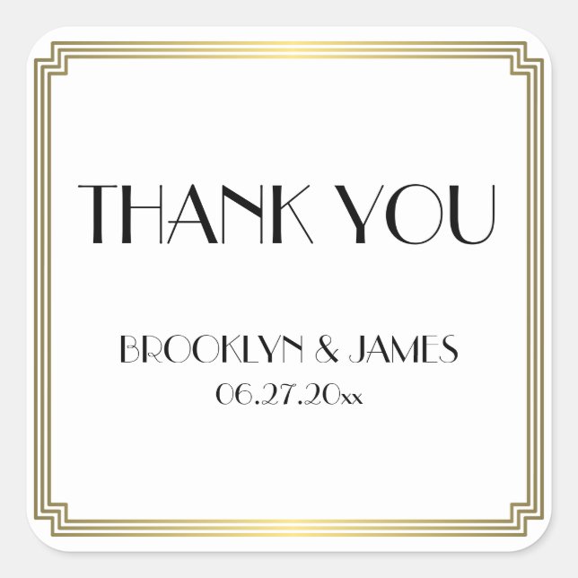 Great Gatsby Art Deco Gold White Wedding Stickers (Front)